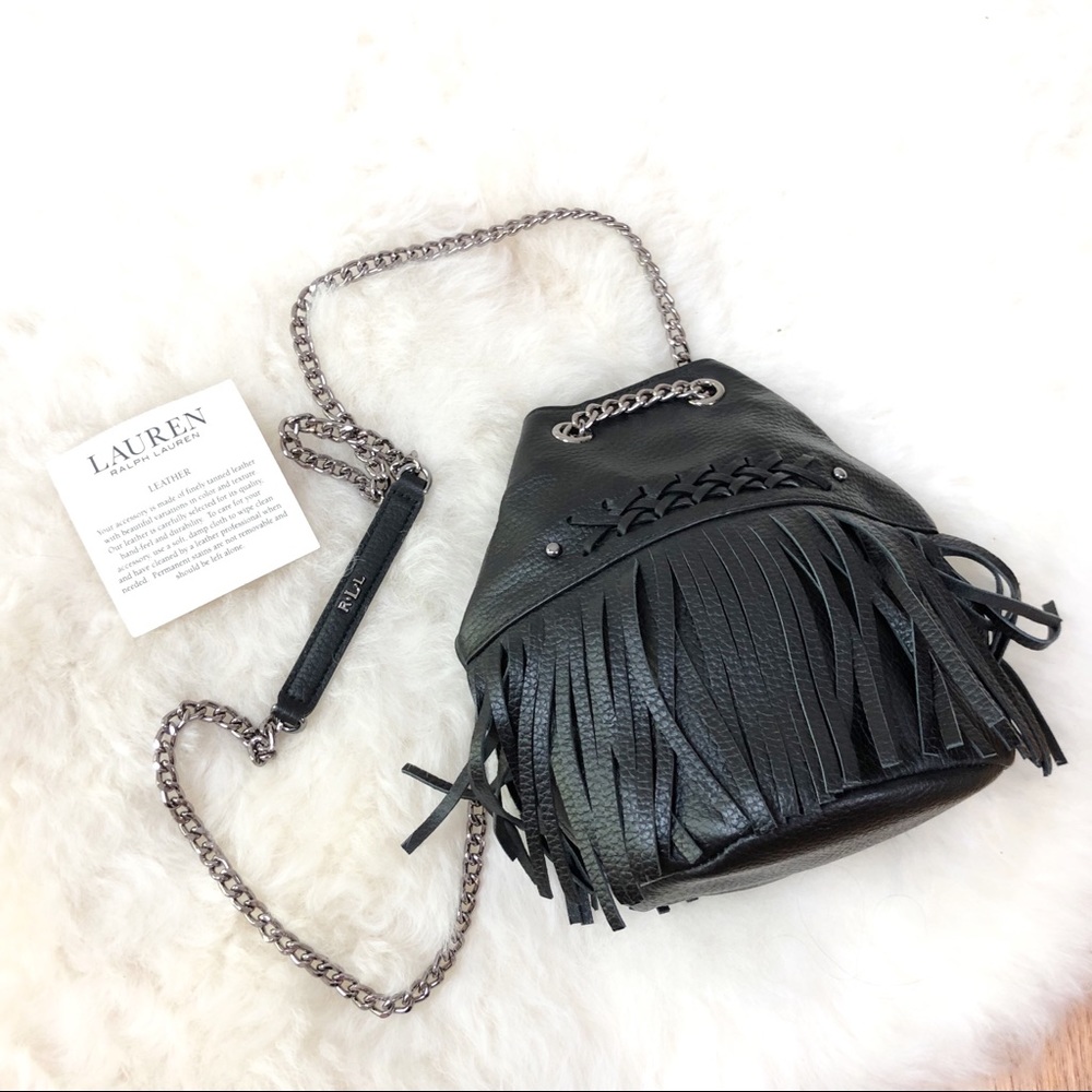 Lauren Ralph Lauren Fringe Leather Mini Bucket Bag